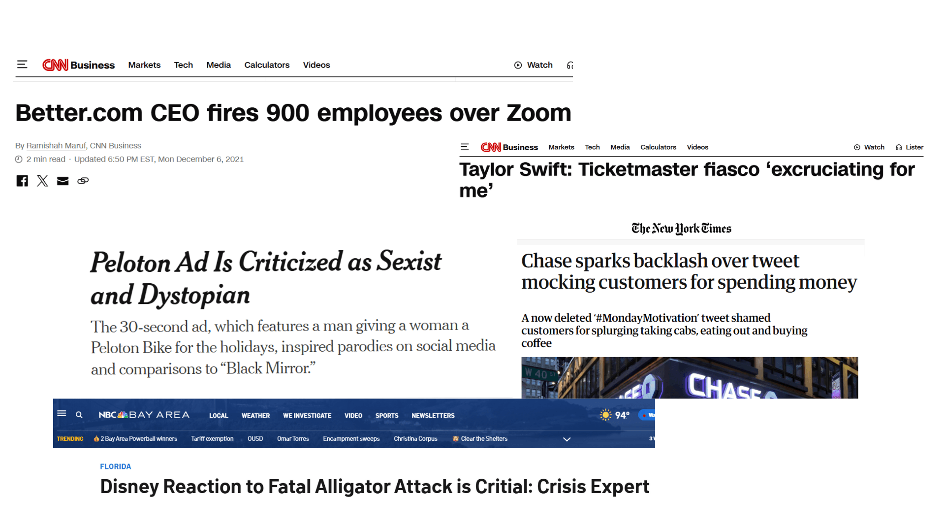 News headlines of PR disasters